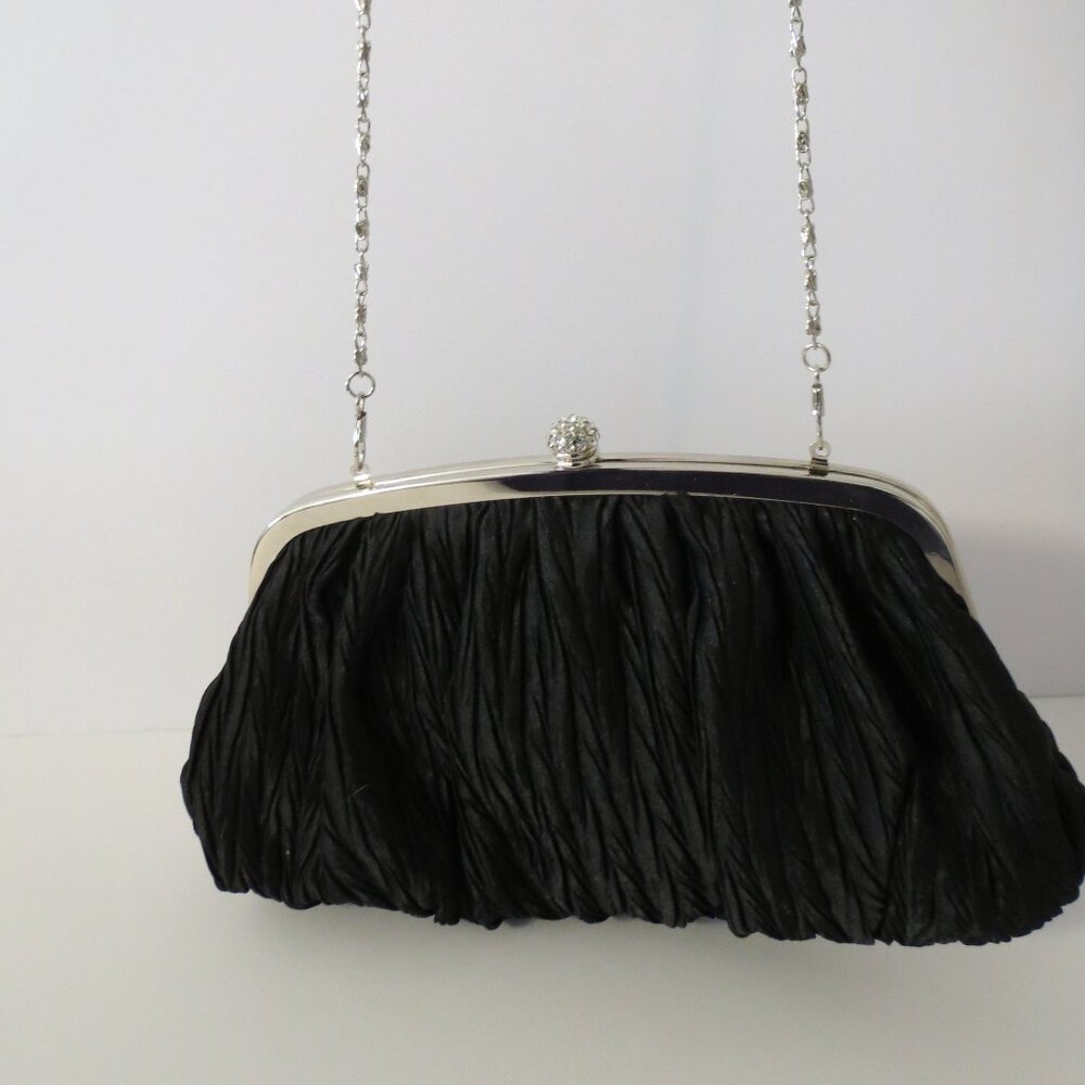 Neiman Marcus ruched black evening handbag